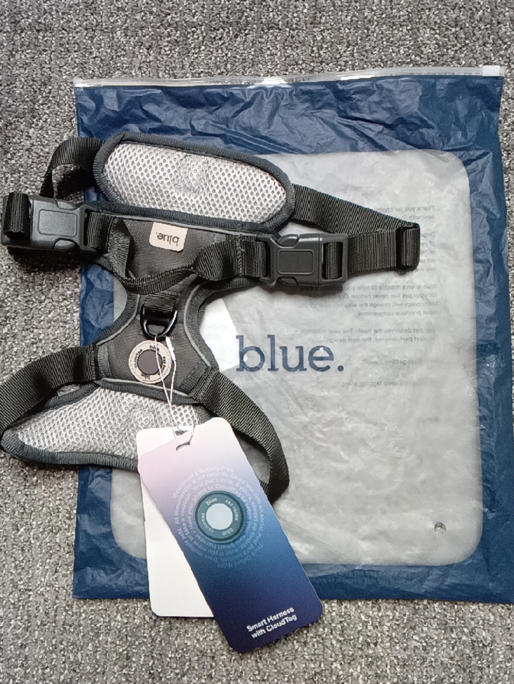 blue Smart 🐶 Dog Harness With CloudTag Size M